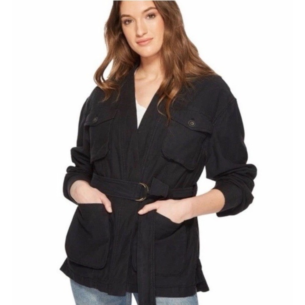 Free People black Cotton Utility Belted Jacket Womens XS Lightweight - Picture 1 of 11